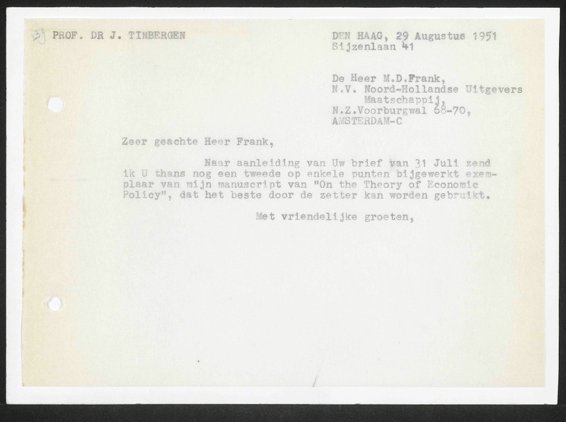 Letter to M.D. Frank