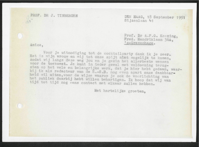 Letter to A.F.G. Keesing
