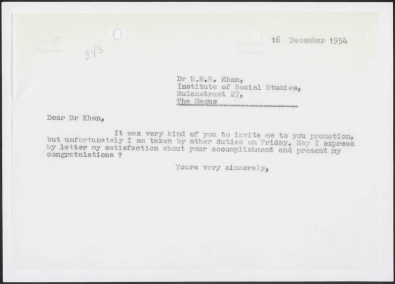Letter to M.R. Khan