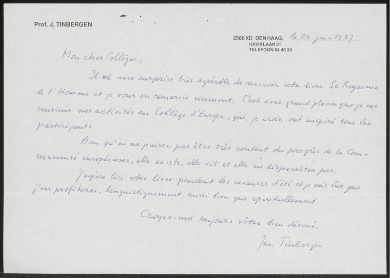 Letter to Gabriel Fragnière