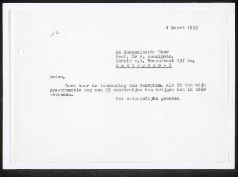 Letter to P. Hennipman