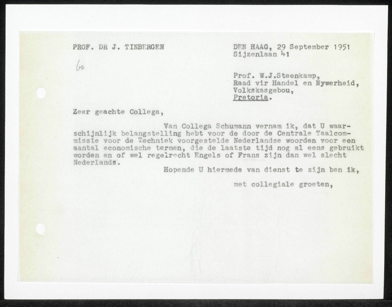 Letter to W.J. Steenkamp