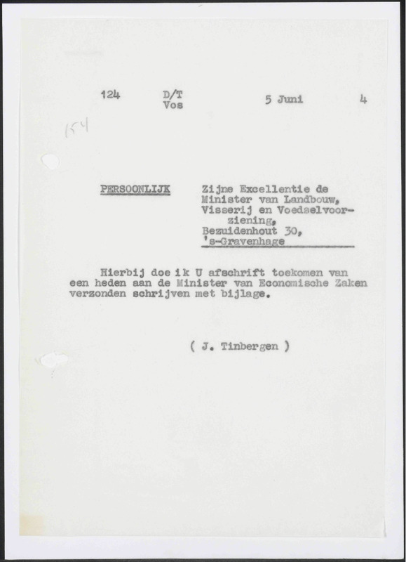Letter to Ministerie van Landbouw, Visserij en Voedselvoorziening