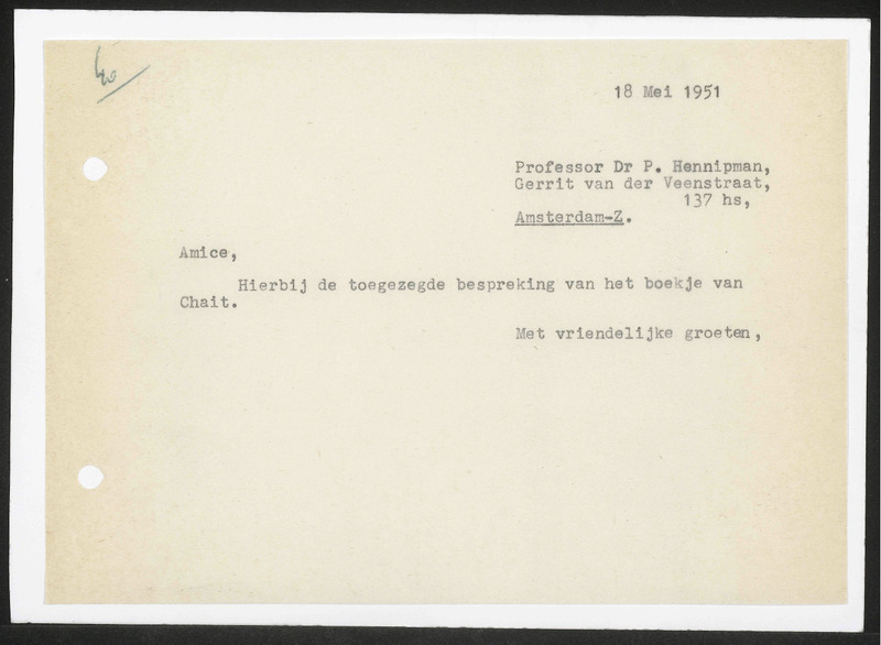 Letter to P. Hennipman