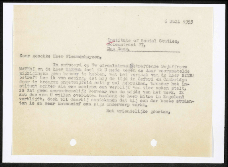 Letter to Nieuwenhuyzen