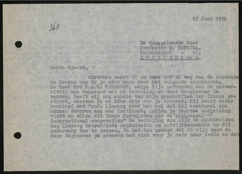 Letter to Sj. Hofstra