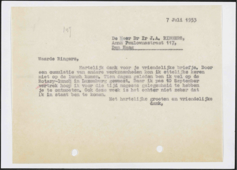 Letter to J.A. Ringers