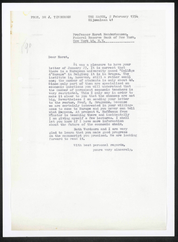 Letter to Horst Mendershausen