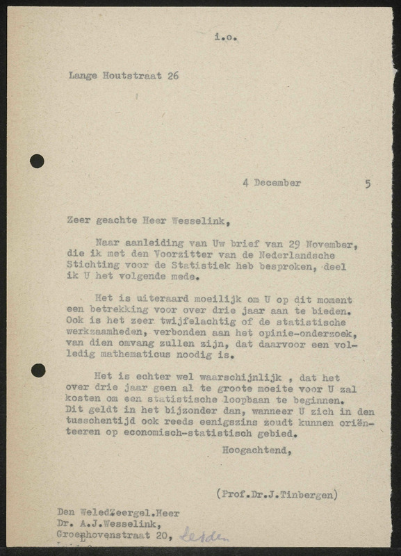 Letter to A.J. Wesselink