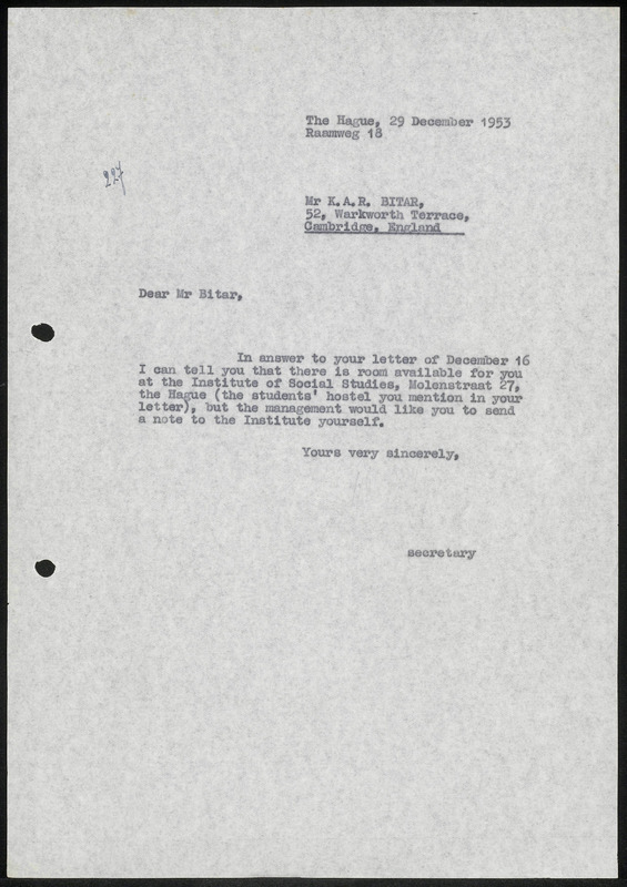 Letter to K.A.R. Bitar
