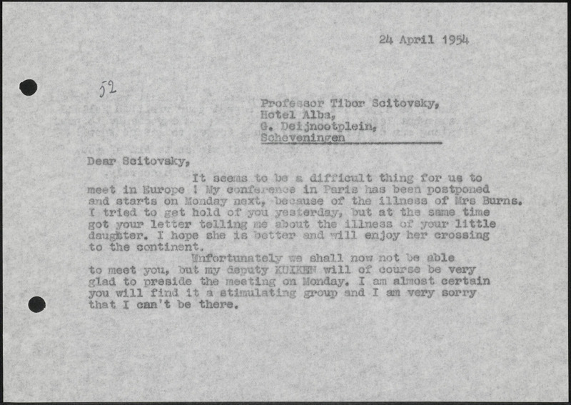 Letter to Tibor Scitovsky