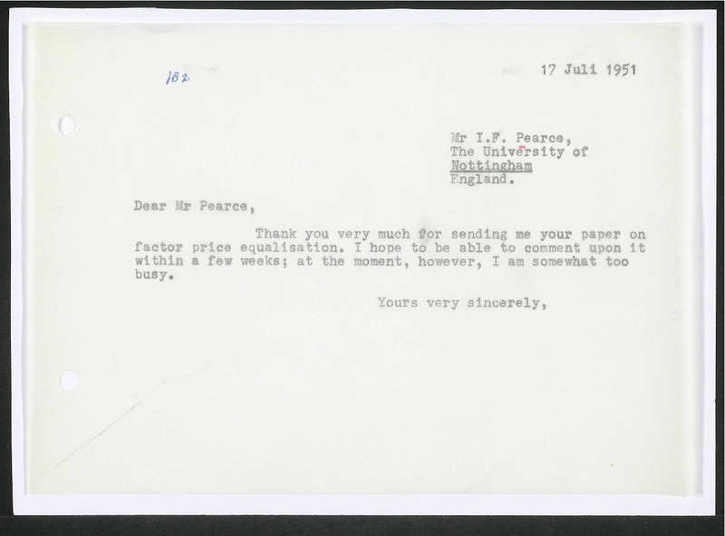 Letter to I.F. Pearce