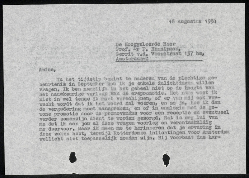 Letter to P. Hennipman