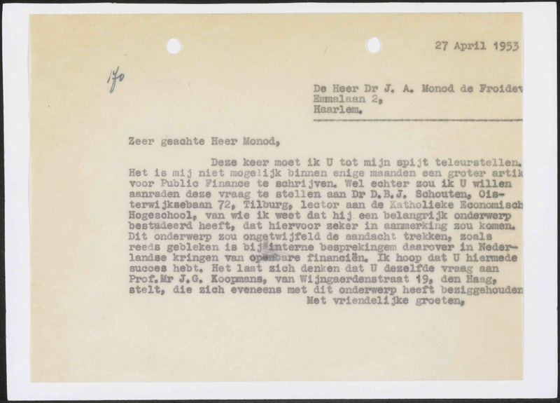 Letter to J.A. Monod de Froideville