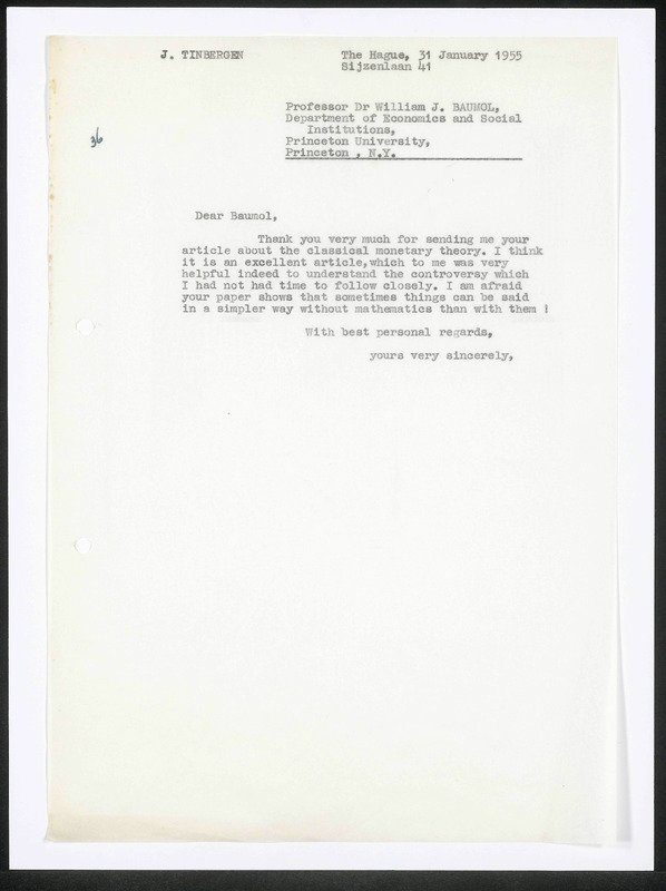 Letter to W.J. Baumol