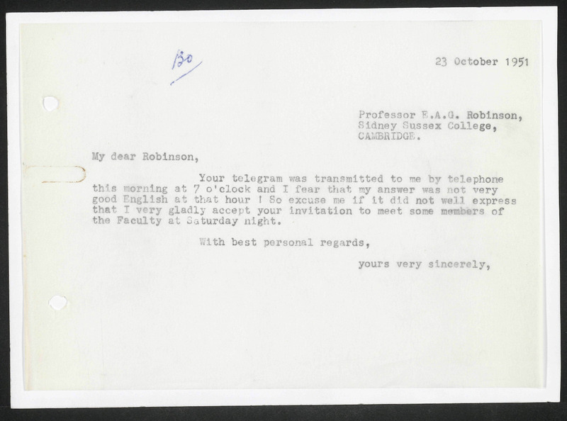 Letter to E.A.G. Robinson