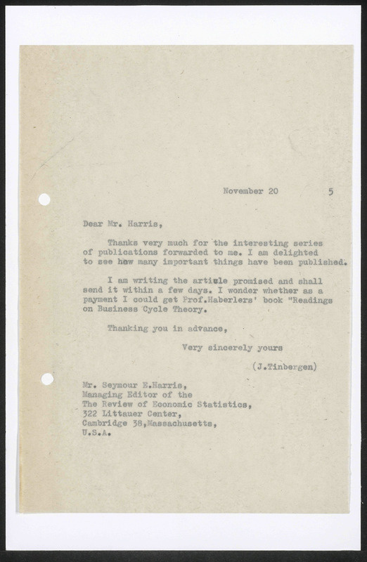 Letter to S.E. Harris
