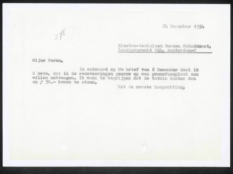 Letter to Electro-technisch Bureau Schuddemat