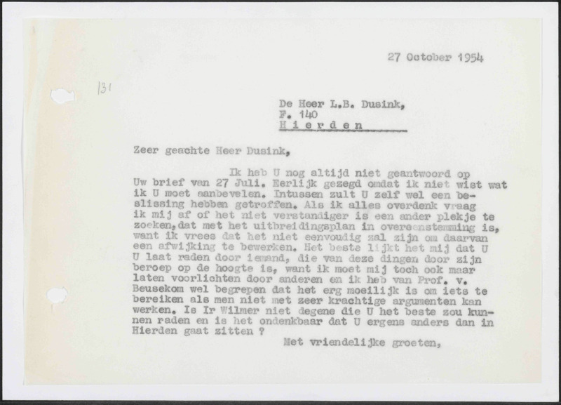 Letter to L.B. Dusink