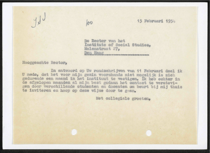 Letter to Institute of Social Studies