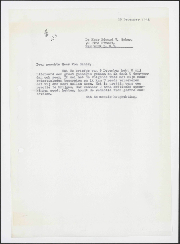 Letter to E.V. Saher