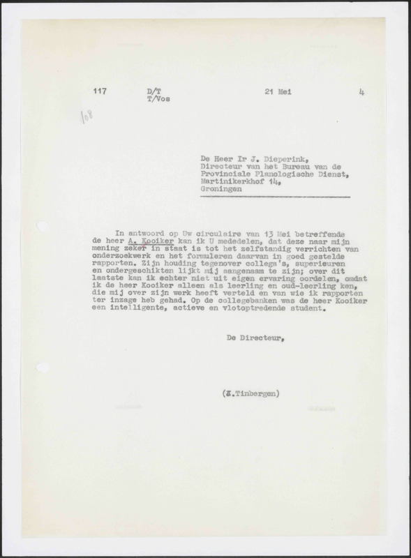Letter to J. Dieperink