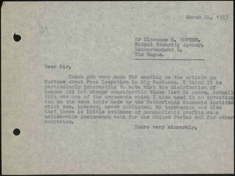 Letter to C.E. Hunter