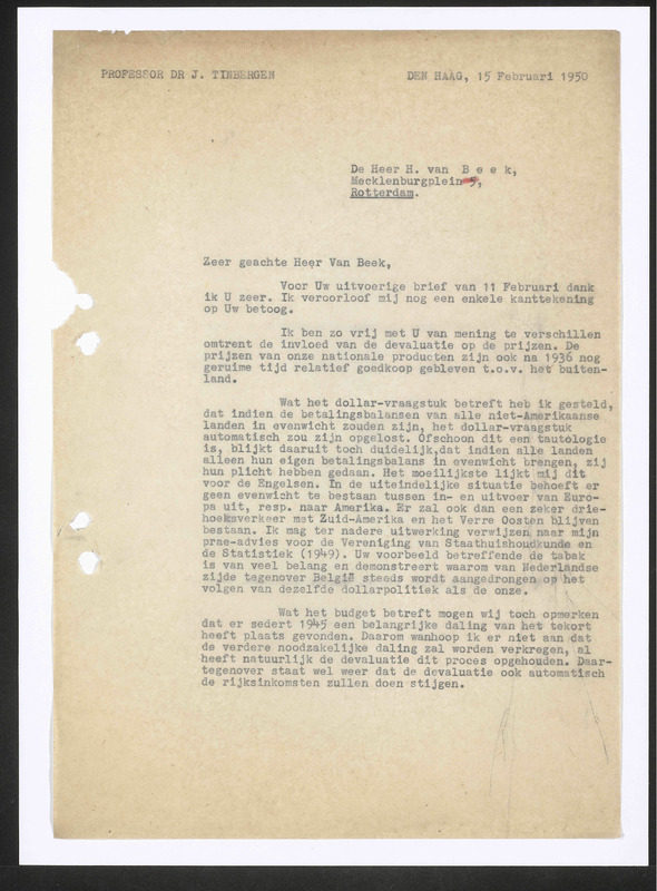 Letter to H. van Beek