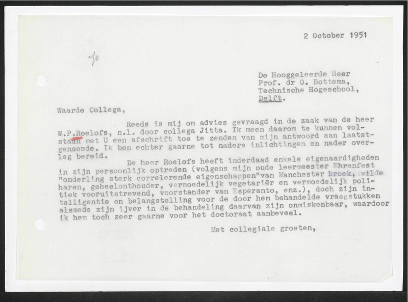 Letter to O. Bottema