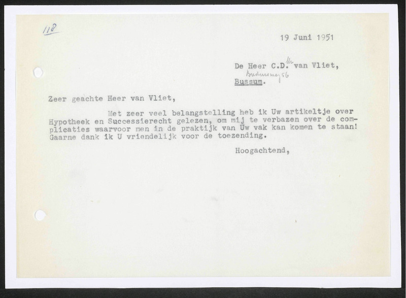 Letter to C.D. van Vliet