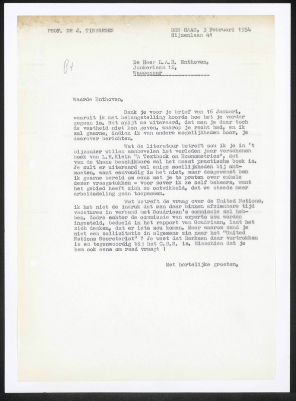 Letter to L.A.H. Enthoven