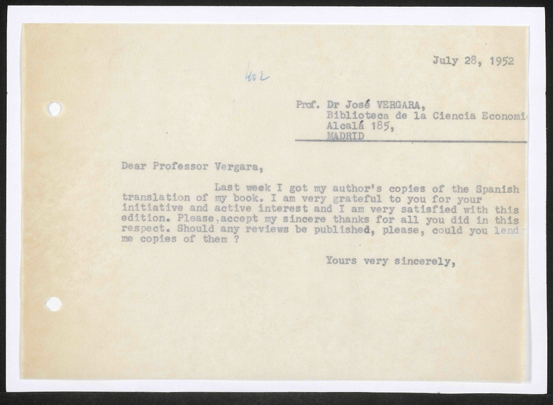 Letter to José Vergara