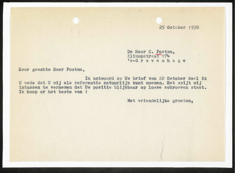 Letter to C. Postma