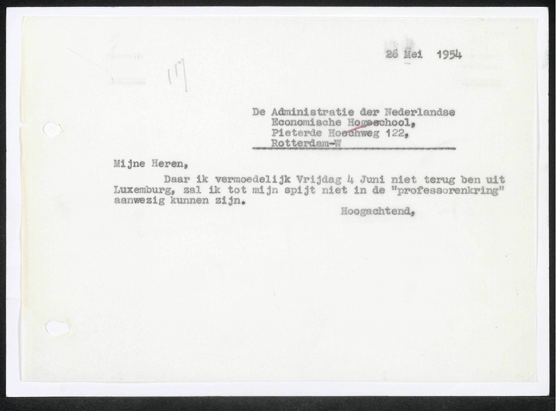 Letter to Nederlandse Economische Hogeschool, Rotterdam