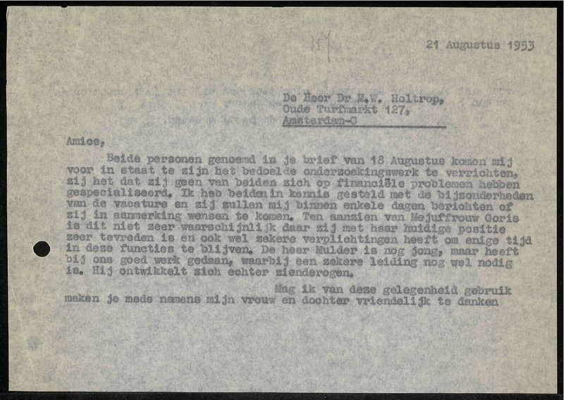 Letter to M.W. Holtrop