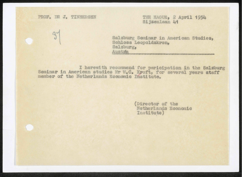 Letter to Salzburg Seminar in American Studies