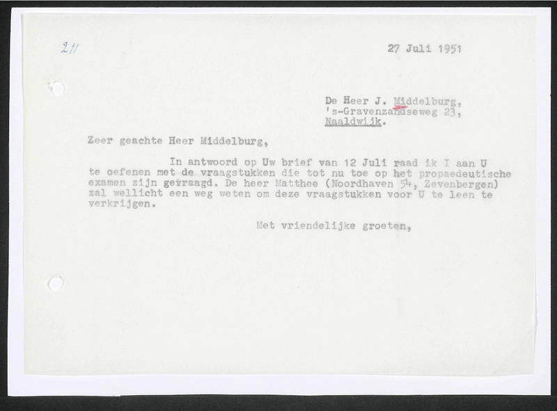 Letter to J. Middelburg