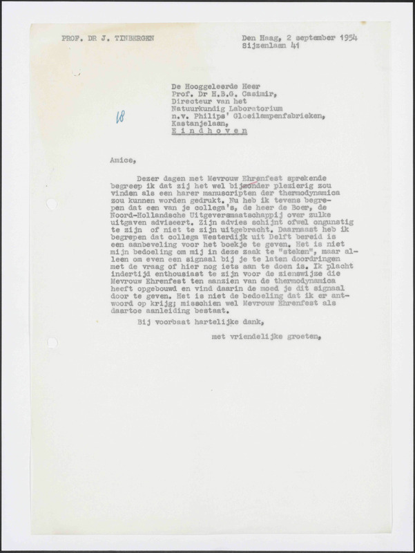 Letter to H.B.G. Casimir