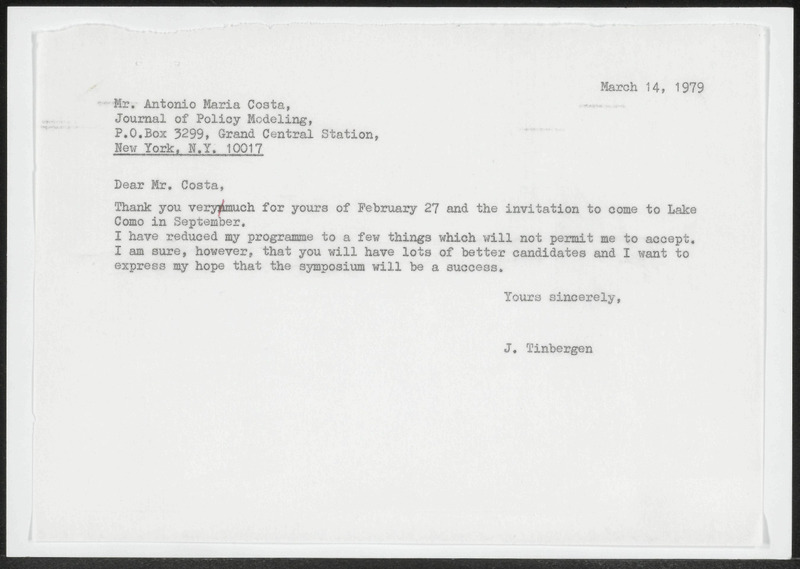 Letter to A.M. Costa
