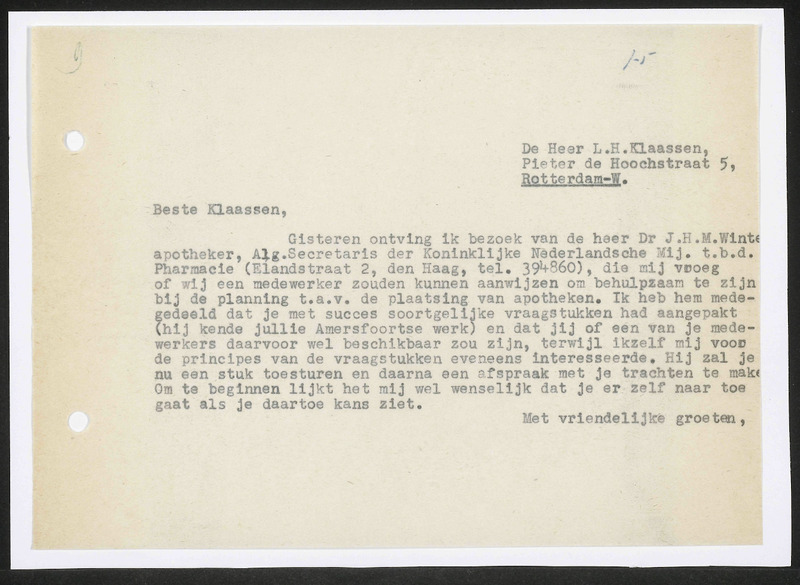 Letter to L.H. Klaassen
