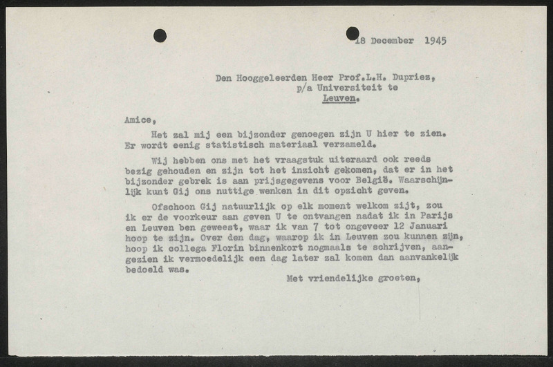 Letter to L.H. Dupriez