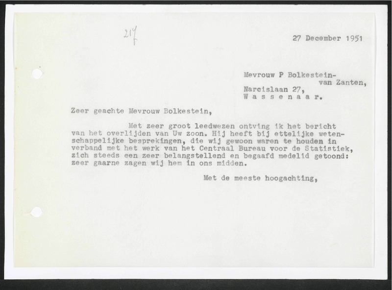 Letter to P. Bolkestein-van Zanten