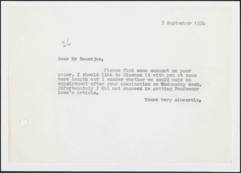 Letter to Banerjee
