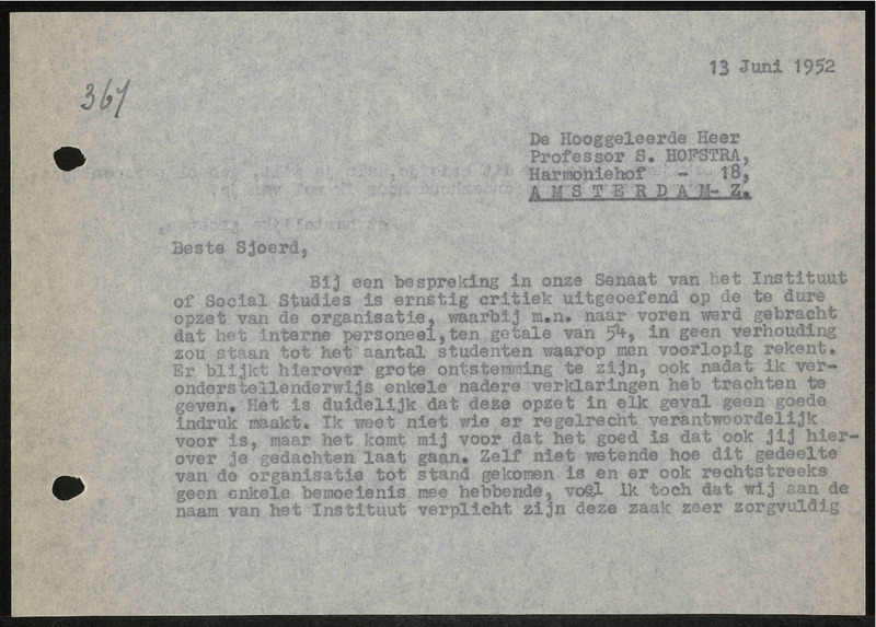 Letter to Sj. Hofstra