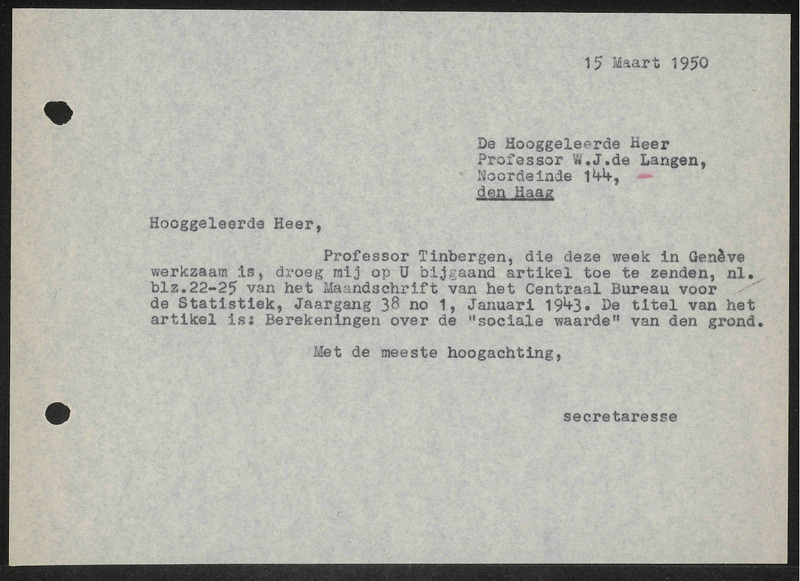 Letter to W.J. de Langen