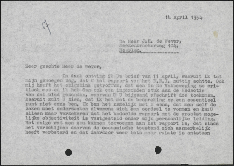 Letter to J.H. de Wever
