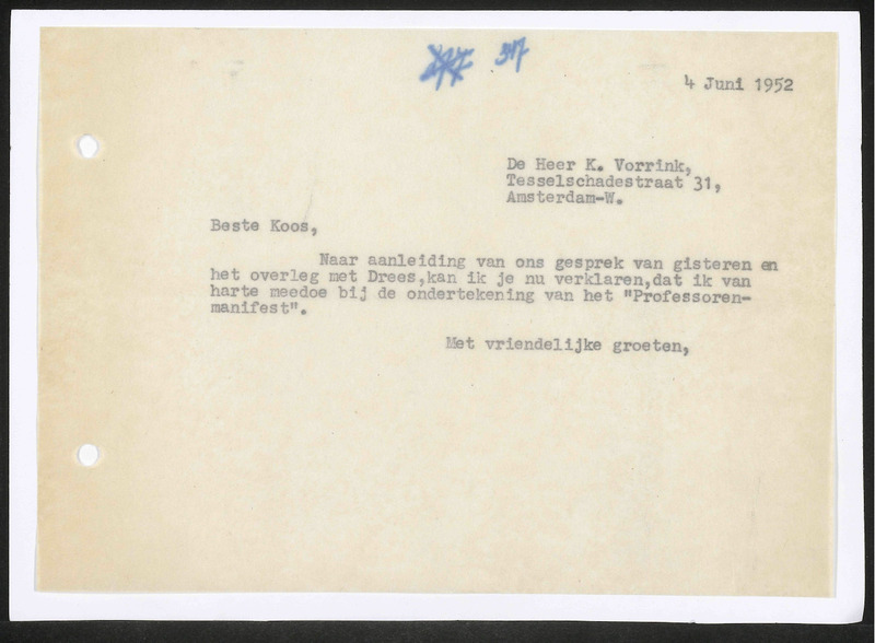 Letter to Koos Vorrink