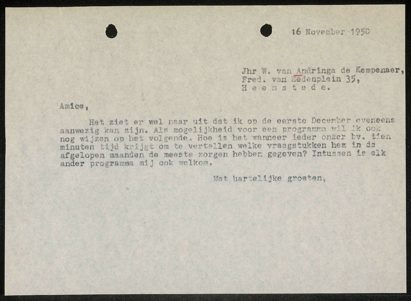 Letter to W. van Andringa de Kempenaer