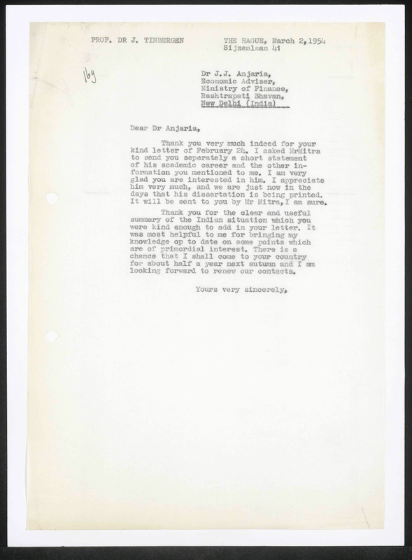 Letter to J.J. Anjaria