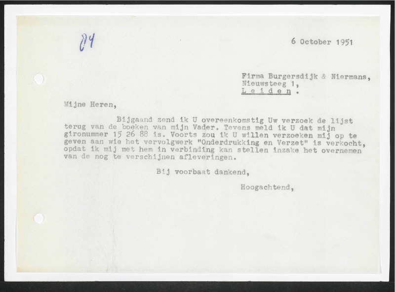 Letter to Burgersdijk & Niermans, Leiden
